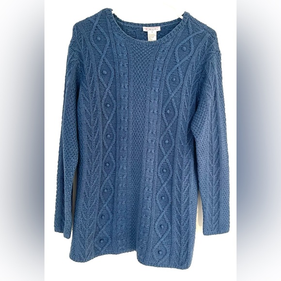 Talbots Blue Silk Blend Cable Knit Pullover Sweater - Picture 10 of 11
